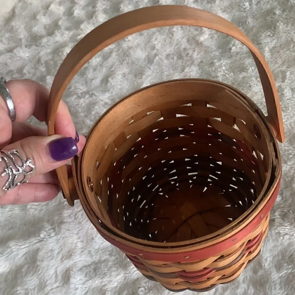 Henn Workshops Woven Wooden Basket w/Handle Hand Crafted Vintage 1998